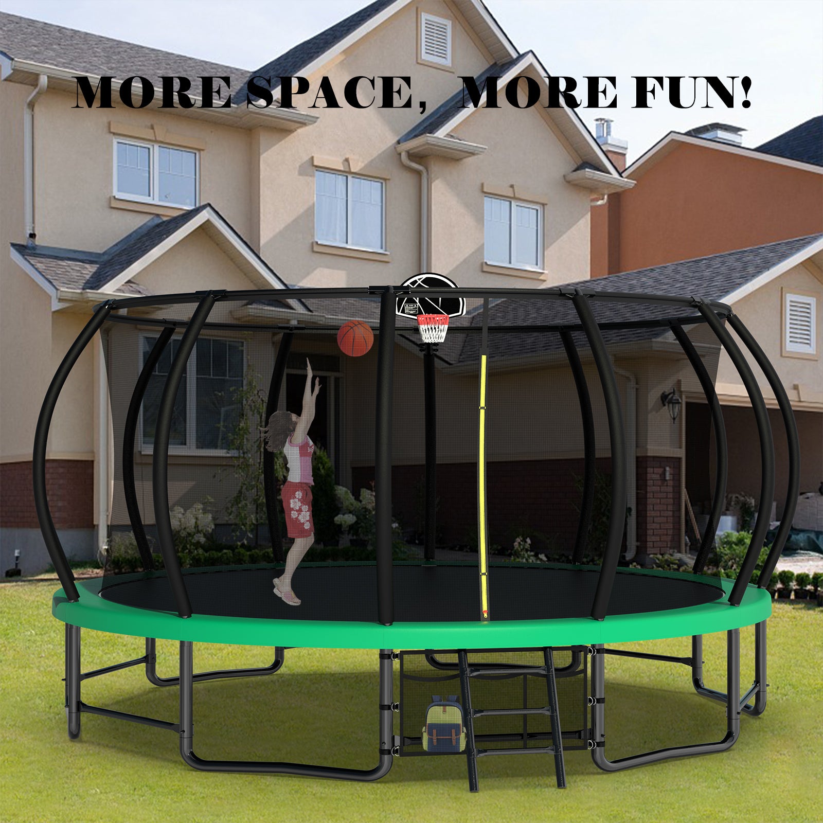 16FT Heavy Duty Outdoor Trampoline for Kids & Adults - ASTM Approved with Anti-Rust Coating & Curved Safety Poles | Perfect for Backyard Fun, Exercise, and Family Bonding