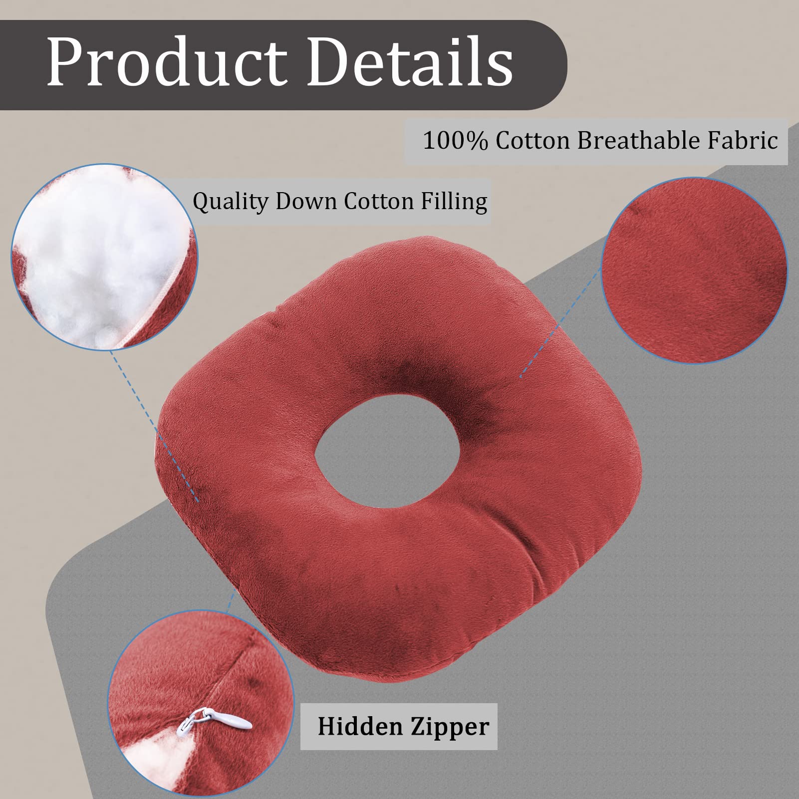 Ear Piercing Pillow for Side Sleepers with Ear Hole - Donut Pillow for CNH, Ear Pain & Inflammation Relief - Pressure Sore Prevention Ear Guard Pillow (Deep Red) - Perfect for Post-Piercing Care & Comfortable Sleep