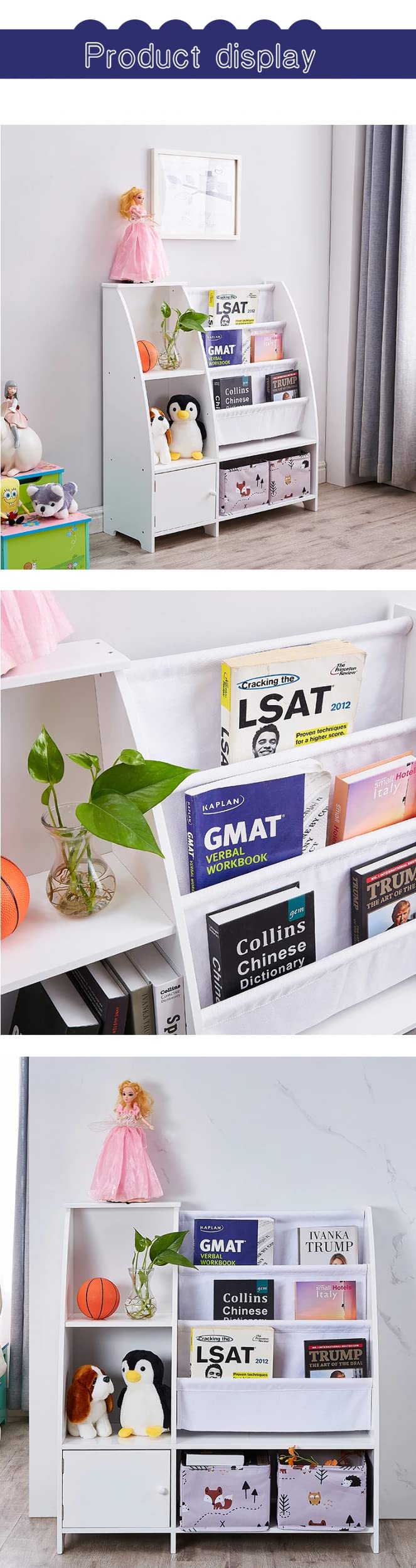 Victoria Kids Bookcase with Toy Storage & Funnel - Sturdy Wooden Bookshelf for Children's Room, Nursery, Playroom - Perfect for Organizing Books, Toys, and Decor
