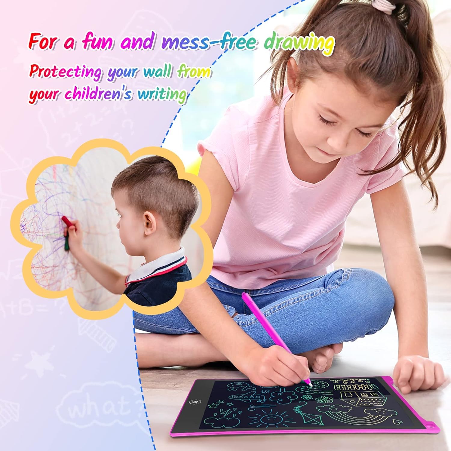 TECJOE 2 Pack LCD Writing Tablet - 10 Inch Colorful Doodle Board Drawing Tablet for Kids, Erasable Electronic Sketch Pad - Perfect Travel Learning Toy & Christmas Birthday Gift for 3 4 5 6 Year Old Boys Girls Toddlers - Great for Home, School & Car Rides