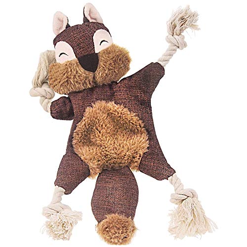 Stuffless Squeaky Dog Toys for Puppies - Crinkle Chew Toy with Rope Knots, Plush Squirrel Design for Small Dogs | Perfect for Teething, Playtime & Training