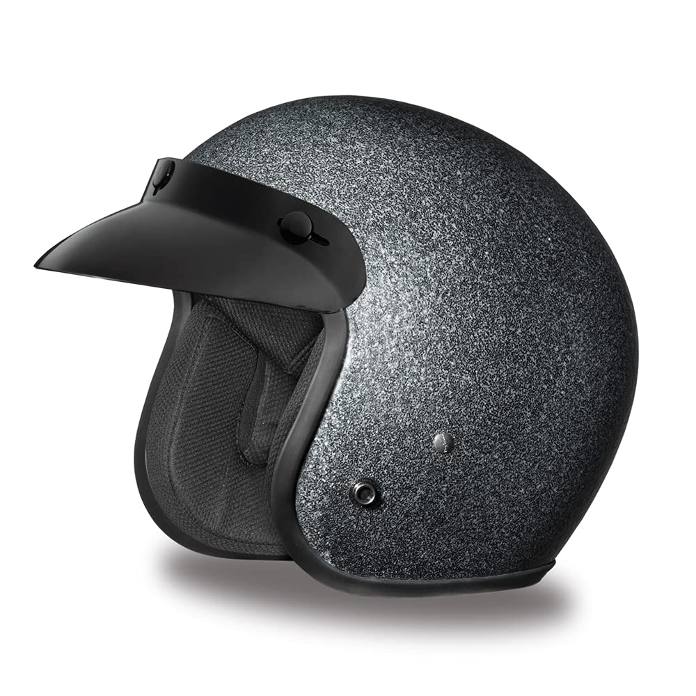 Daytona Cruiser Open Face Motorcycle Helmet - Gun Metal Flake Design with Free Headwrap - Perfect for Urban Commuting & Casual Rides