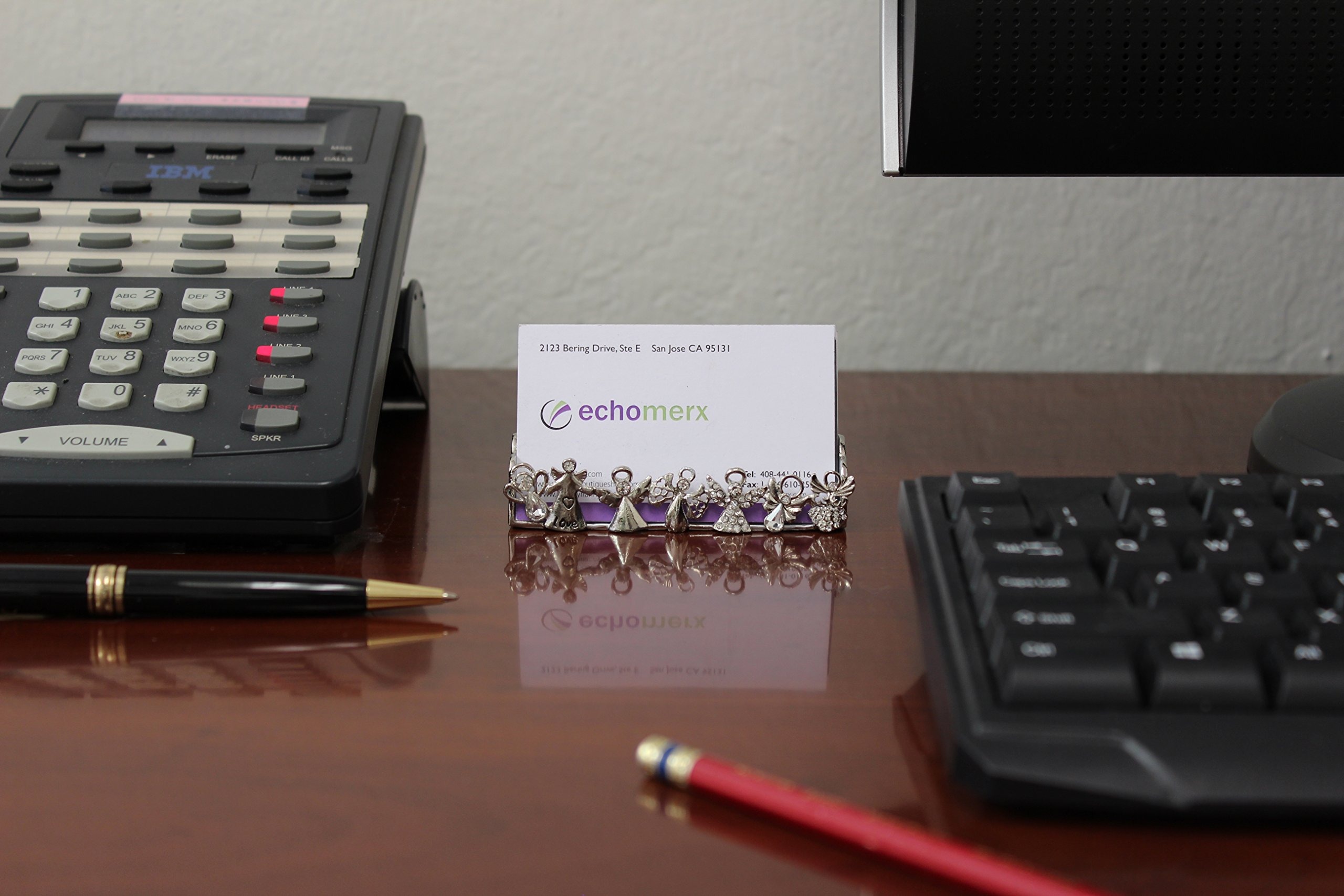 Echomerx Elegant Bejeweled Crystal Business Card Holder Stand for Women - Perfect for Office Desk, Reception & Professional Networking Events