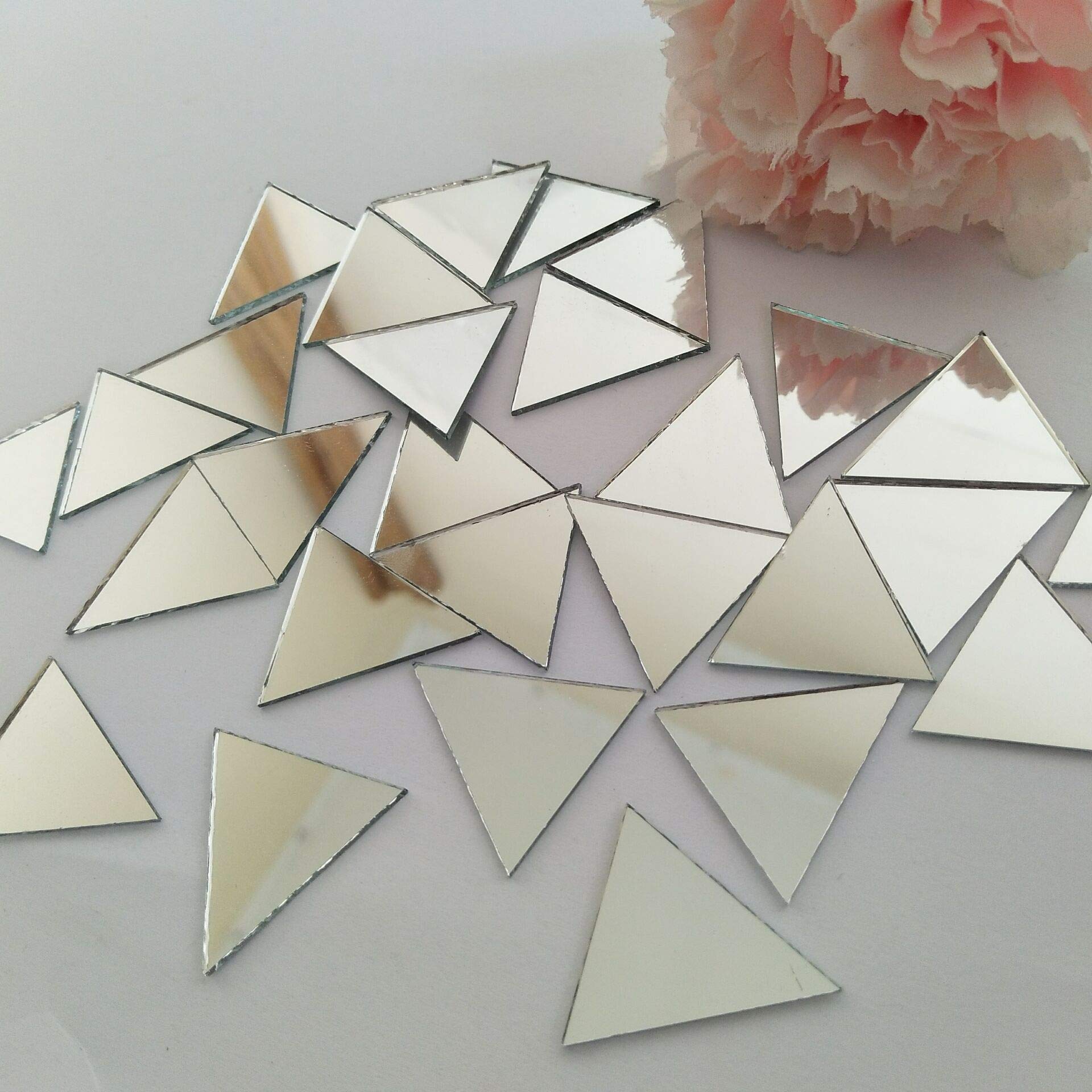 100pcs 1 Inch Silver Triangle Real Glass Mirror Mosaic Tiles for DIY Crafts, Home Decor, Wall Art, and Backsplash Projects - Premium Quality Glass Mirror Pieces for Creative Designs