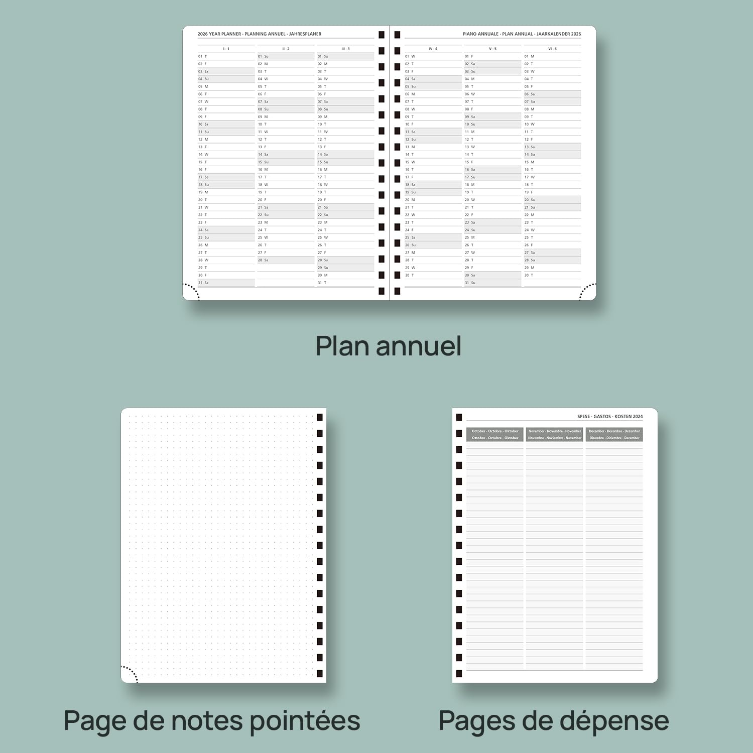 POPRUN 2025 Weekly Planner - August 2024 to December 2025, 17-Month Vertical School Planner with Soft Spiral Cover, 22 x 16.5 cm (8.7 x 6.5 inches), Includes Ruler & Bookmark, 80 g/m² Certified Paper - Teal Blue | Perfect for Students, Teachers & Office Organization