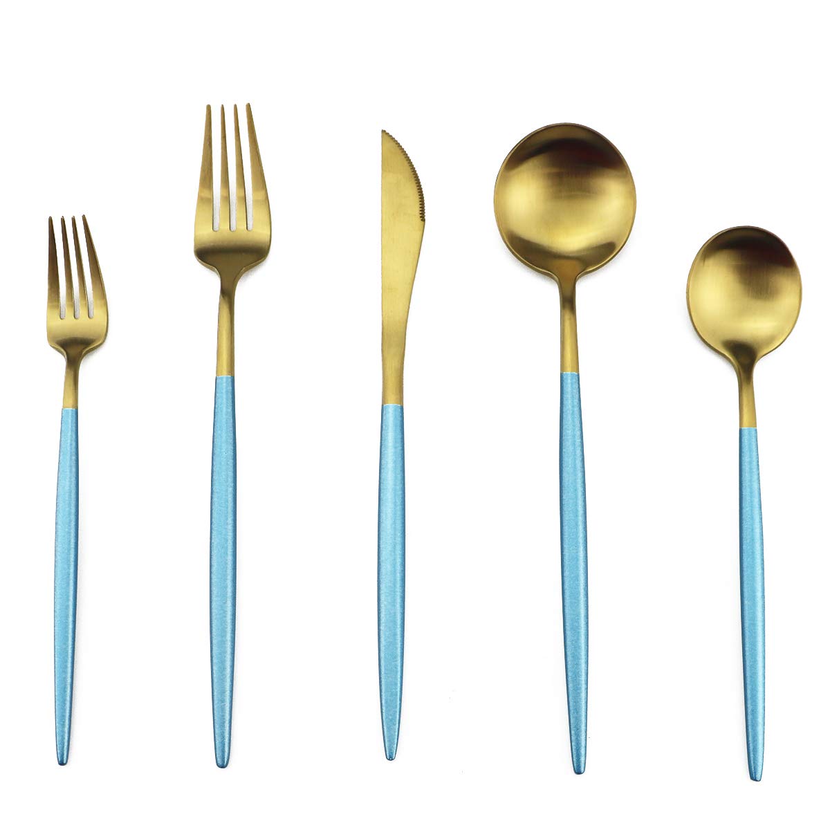 Premium 20-Piece Blue Gold Flatware Set - 18/10 Stainless Steel Cutlery with Matte Blue Handles (Forks, Spoons, Knives) - Elegant Dinnerware for 4 - Perfect for Home Dining, Camping & Travel Utensils