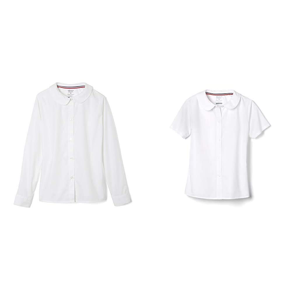 French Toast Girls' Peter Pan Collar Blouse 2-Pack - Short & Long Sleeve White Top for School, Church & Special Occasions | Cute Casual Tunic Shirt for Toddler & Kids
