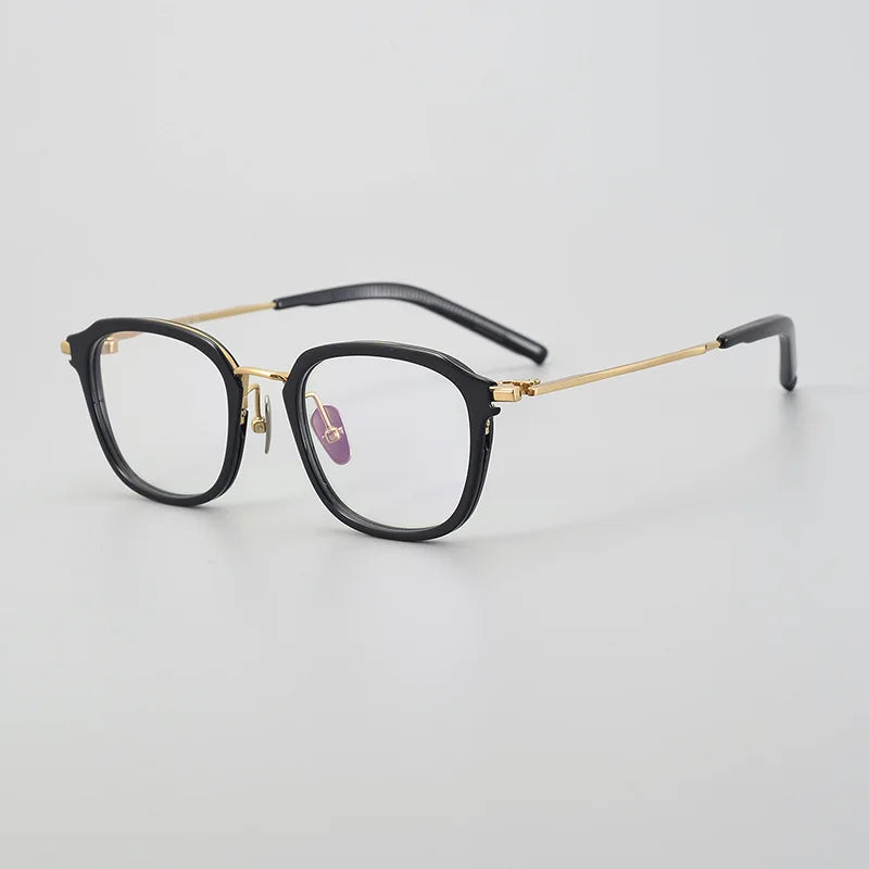 Stylish Black Acetate & Titanium Square Eyeglasses for Women - Full Rim Frame M110 | Perfect for Office, Reading & Everyday Fashion