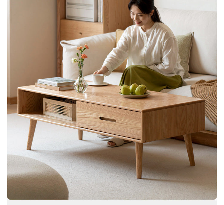 Premium OAK Solid Wood Modern Coffee Table - American Style Living Room Furniture for Home Decor & Relaxation