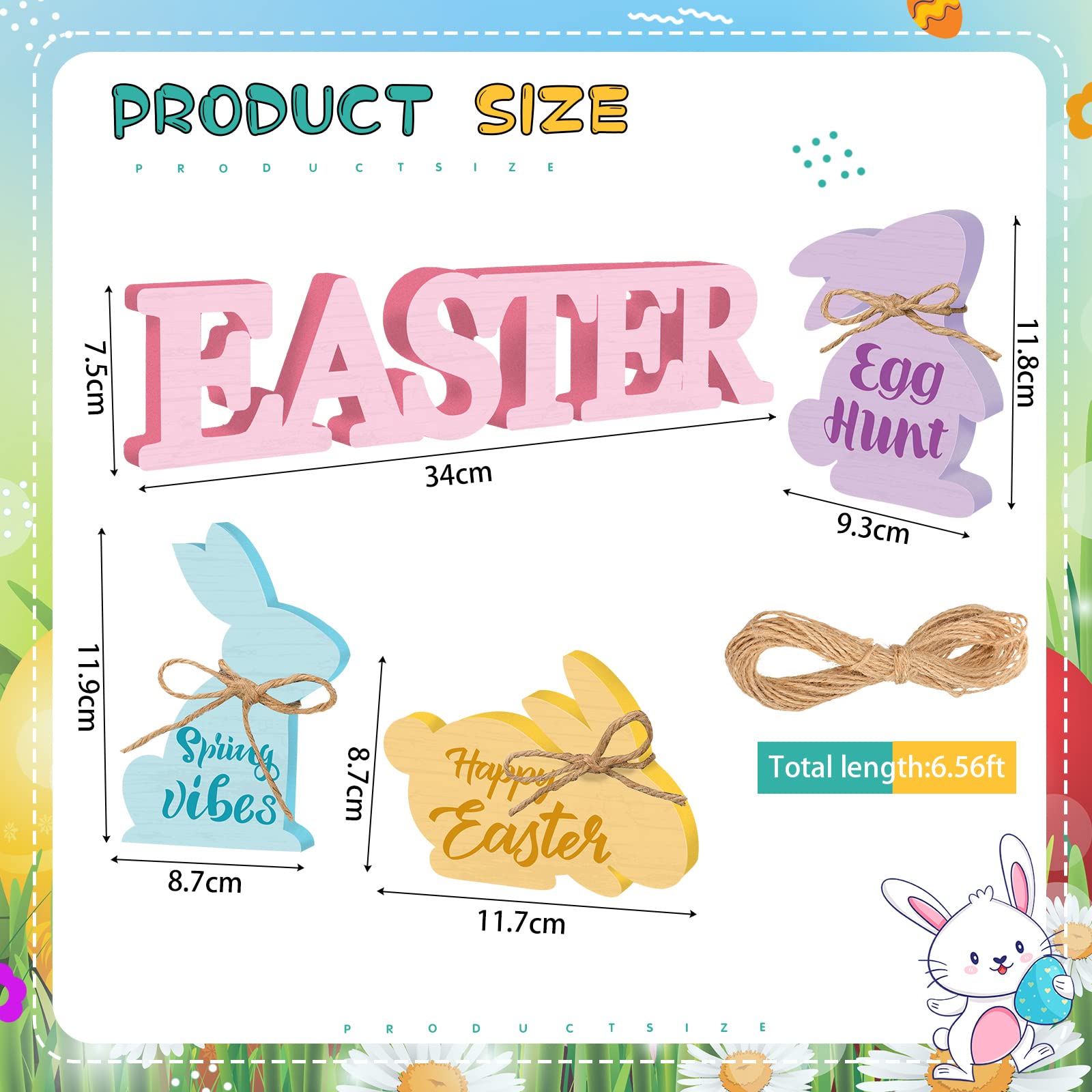 4 Pcs Easter Bunny Wooden Signs - Rustic Farmhouse Rabbit Decor for Tiered Tray, Spring Home & Party Decoration - Perfect for Easter Table Centerpiece, Mantel Display, and Seasonal Home Decor (Bunny Style)