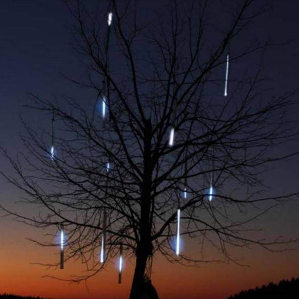 XUNATA 144 LED Solar Meteor Shower Lights - 8 Tubes Waterproof Outdoor Christmas String Lights, Cascading Rain Drop & Icicle Lights for Xmas Tree, Garden, Patio, Yard Decoration (White) | Perfect for Holiday, Wedding, Party & Landscape Lighting