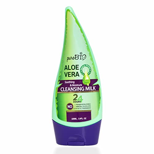 Purobio Aloe Vera Cleansing Milk - Gentle Face Wash for All Skin Types | 24H Hydration & Natural Glow | Paraben-Free, Silicone-Free, Vegan Formula | Perfect for Daily Skincare Routine & Post-Sun Care | 100ml