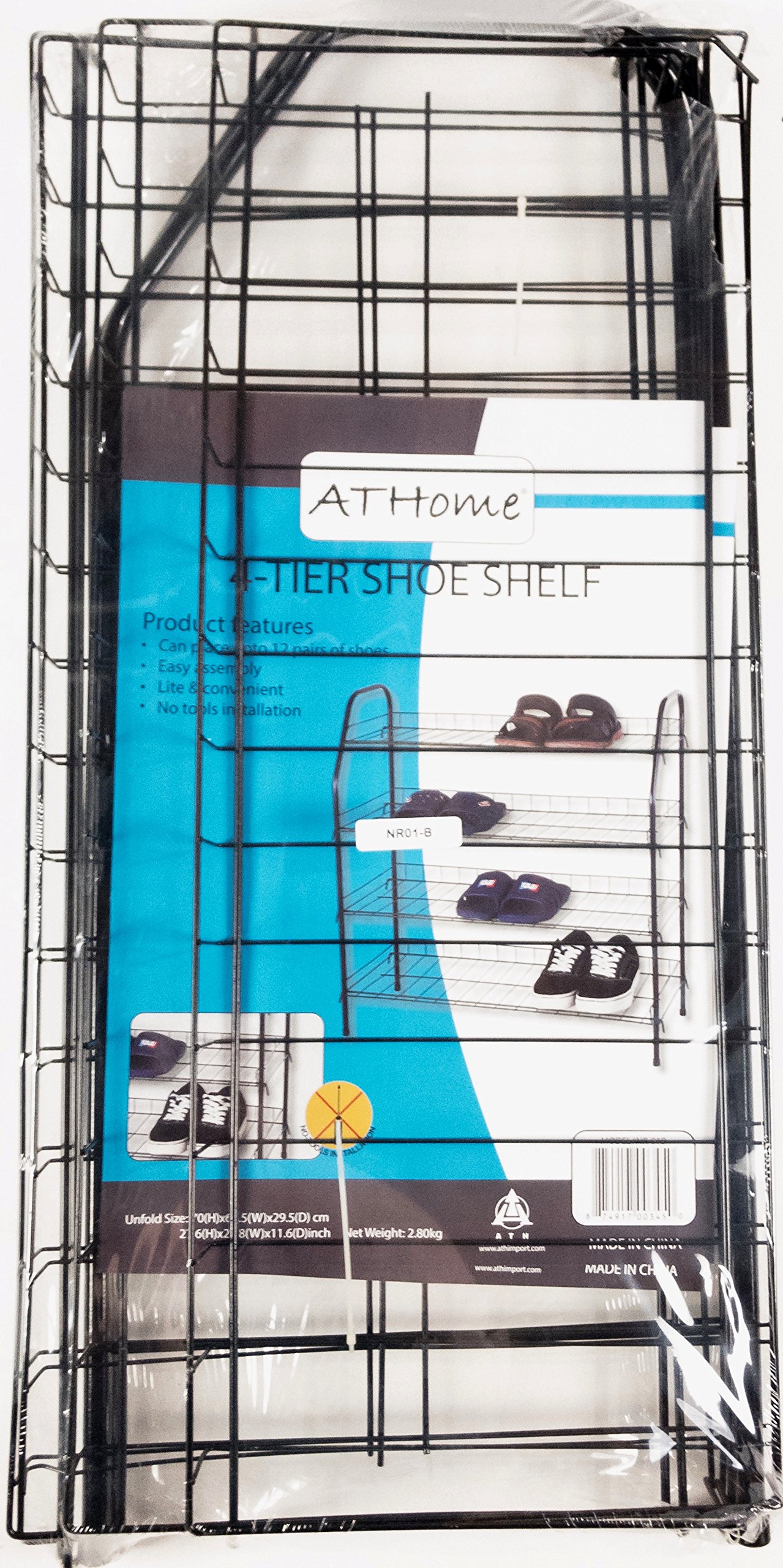 4-Tier Metal Shoe Rack Organizer - Space Saving Stackable Shoe Shelf for Entryway, Closet & Cabinet Storage (Black) - Perfect for Small Spaces & Shoe Organization