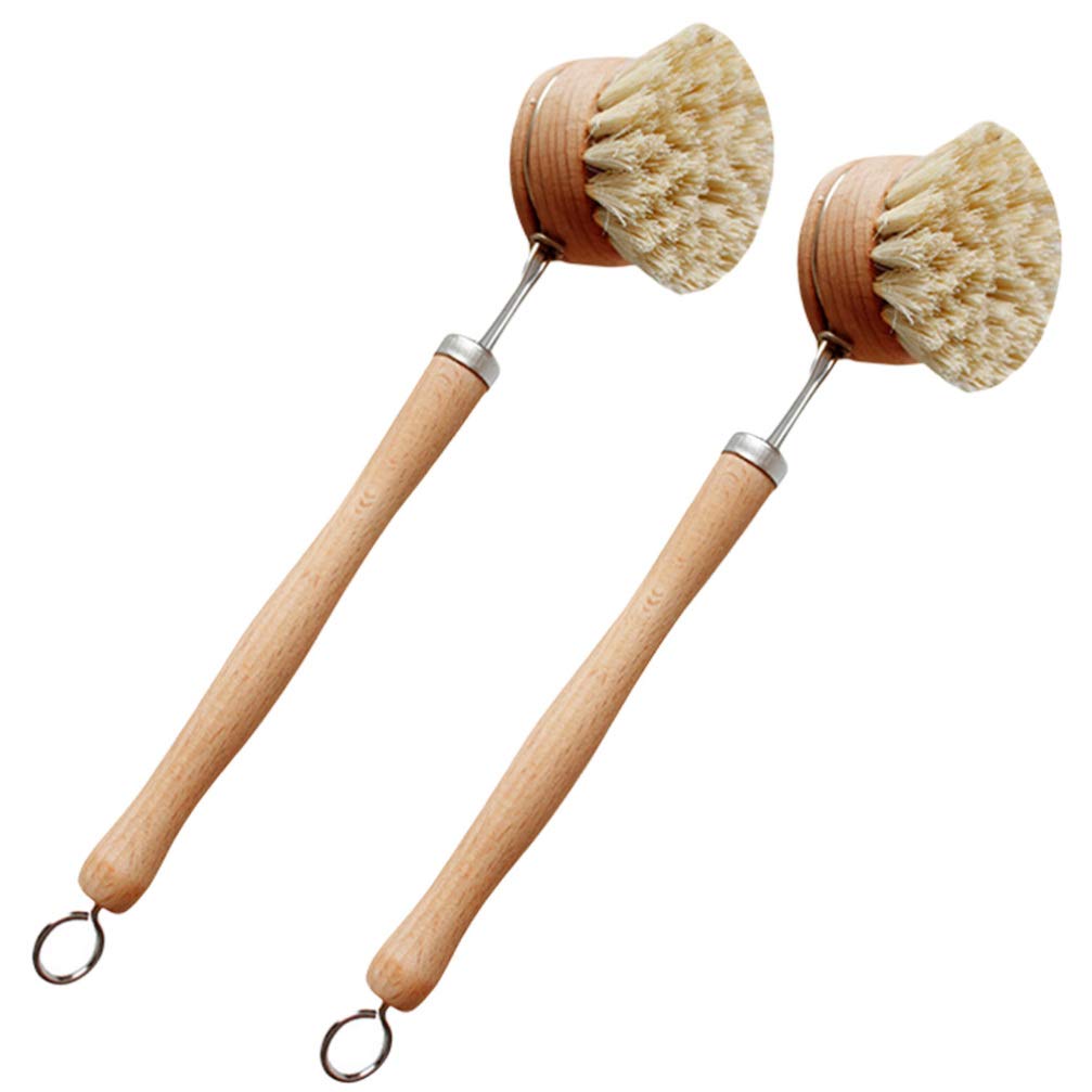 Hemoton 2-Pack Natural Sisal Dish Brush with Wooden Handle - Multi-Function Kitchen Sink Brush for Pots, Pans, Dishes & Tubs - Perfect for Deep Cleaning Cookware, Scrubbing Sinks & Bathroom Tiles