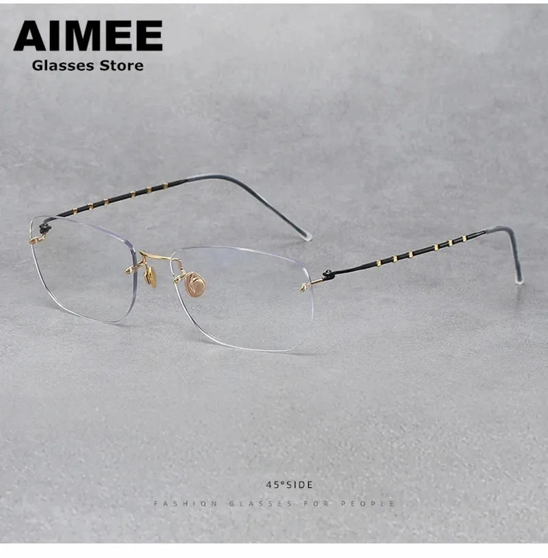Aimee Unisex Rimless Square Titanium Eyeglasses 2130 - Lightweight Durable Frame for Men & Women - Perfect for Reading, Work, and Everyday Wear