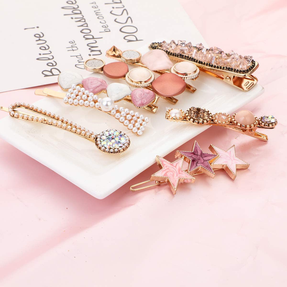 HAPPYMATES 8 PCS Pearl Hair Clips - Acrylic Hair Barrettes for Women & Girls - Elegant Hair Accessories for Parties, Weddings & Birthday Gifts - Perfect for Everyday Wear and Special Occasions