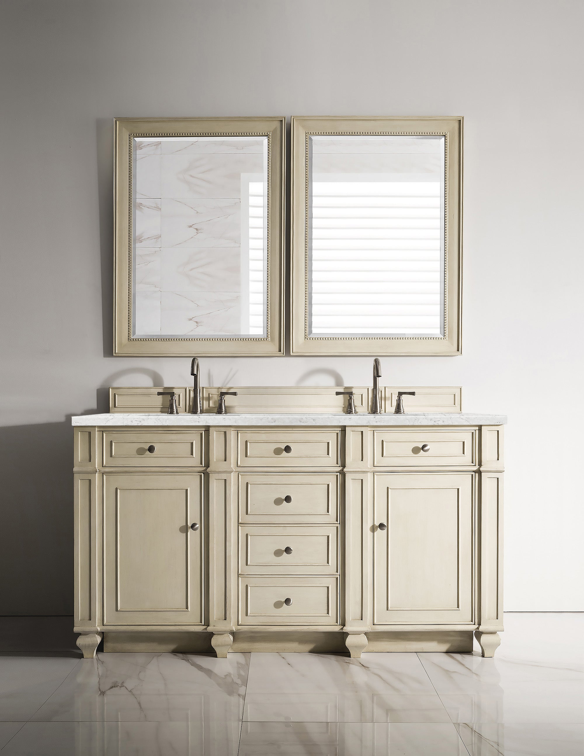 Bristol 60-Inch Double Bathroom Vanity in Vintage Vanilla with 3CM Eternal Jasmine Pearl Quartz Countertop - Perfect for Master Bathroom & Luxury Home Renovation