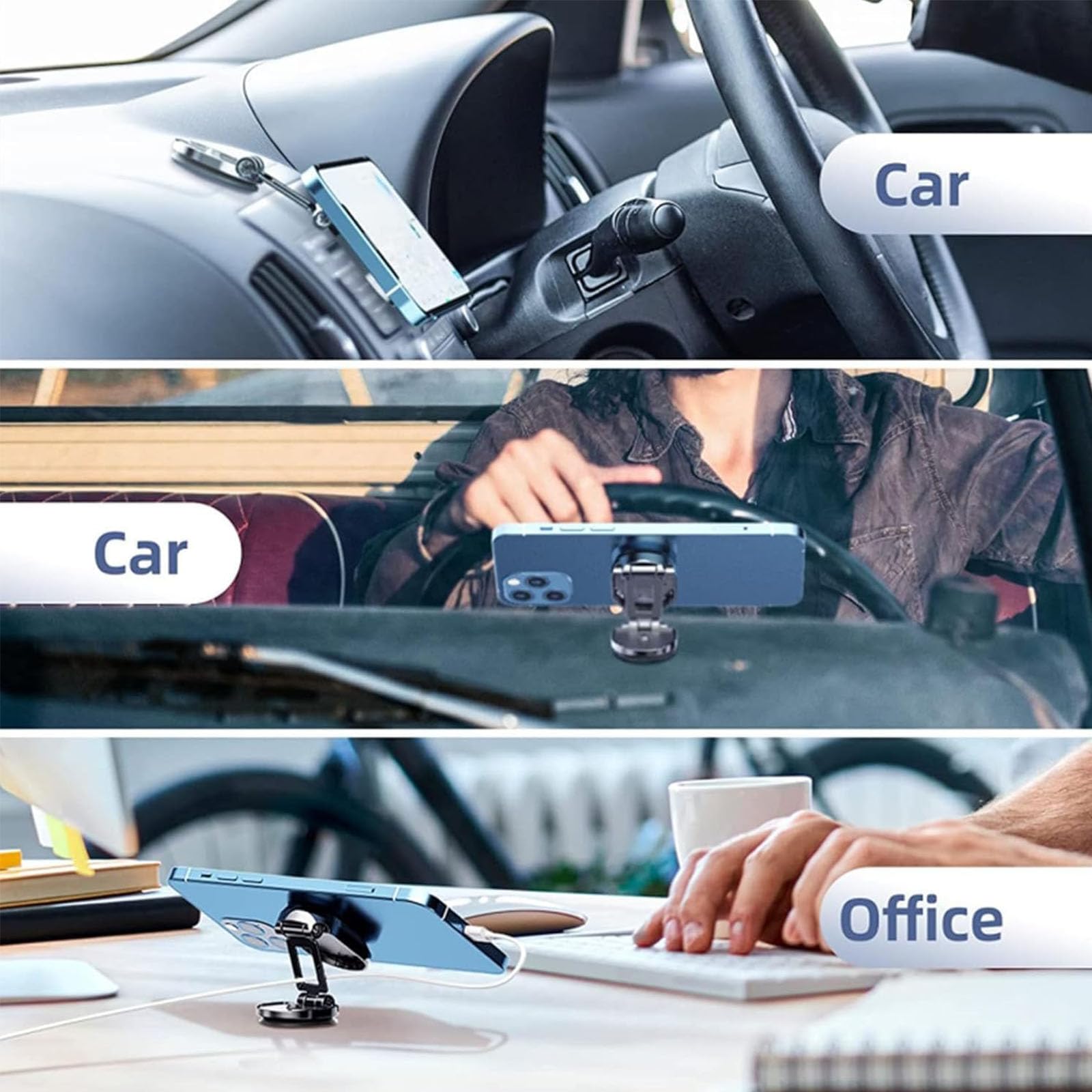 Lekxagabo Magnetic Car Phone Holder - 720° Rotatable & Anti-Shake Universal Smartphone Mount for iPhone Samsung Galaxy (Black) | Perfect for Driving, Commuting & Hands-Free Navigation