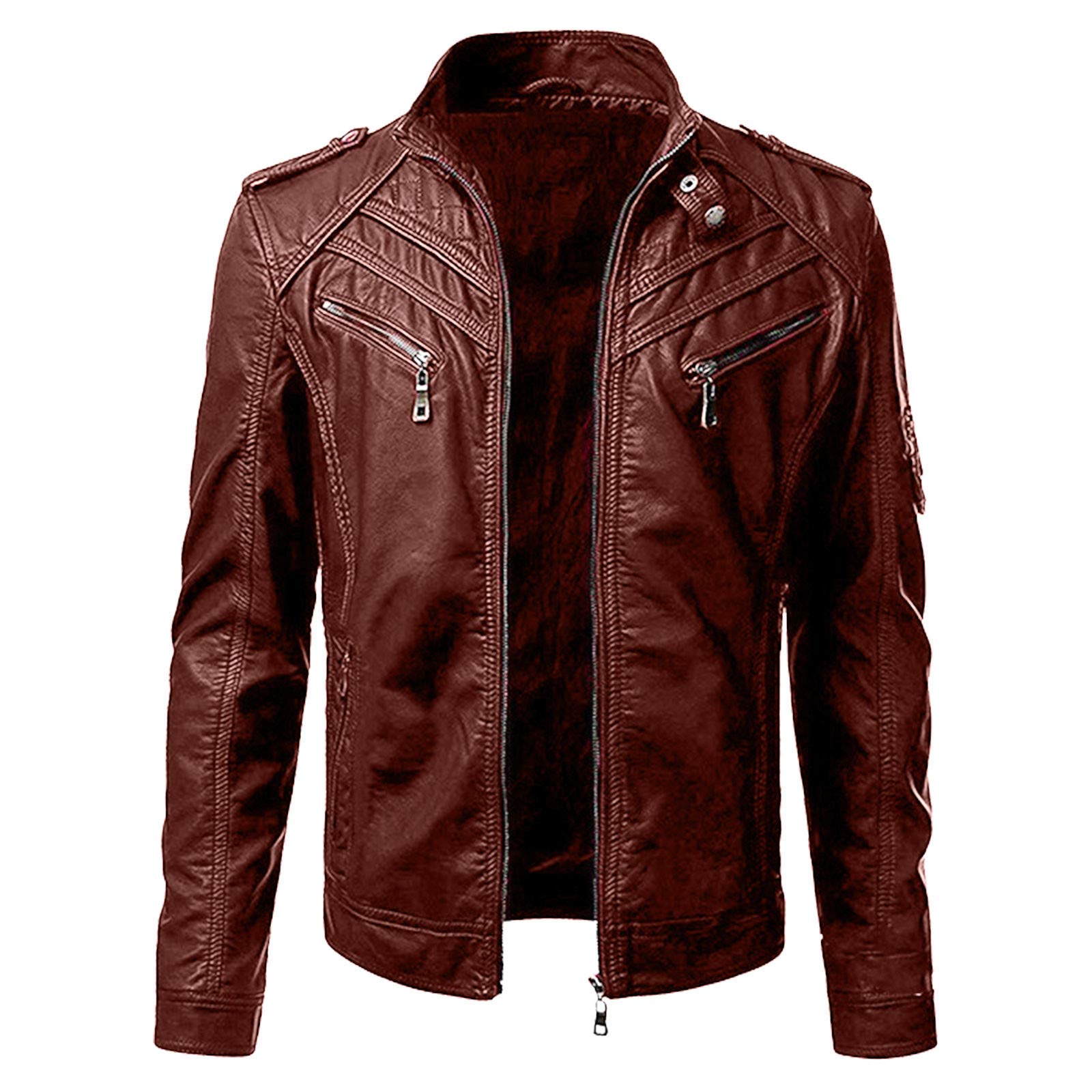 Premium Men's Leather Motorcycle Jacket - Winter Biker Coat with Stand Collar for Casual & Outdoor Riding | Durable & Stylish Men's Leather Coats for Motorcycle Enthusiasts & Fashion Lovers