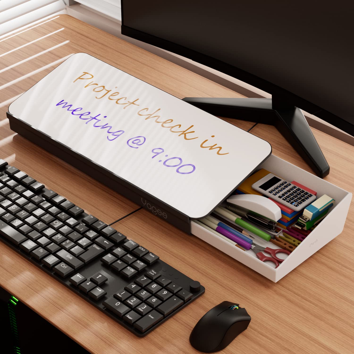 YaGee Split Design Desktop Whiteboard - Dry Erase Board with Organizers for Office, Home & School Use - Perfect for Meetings, Notes & Planning