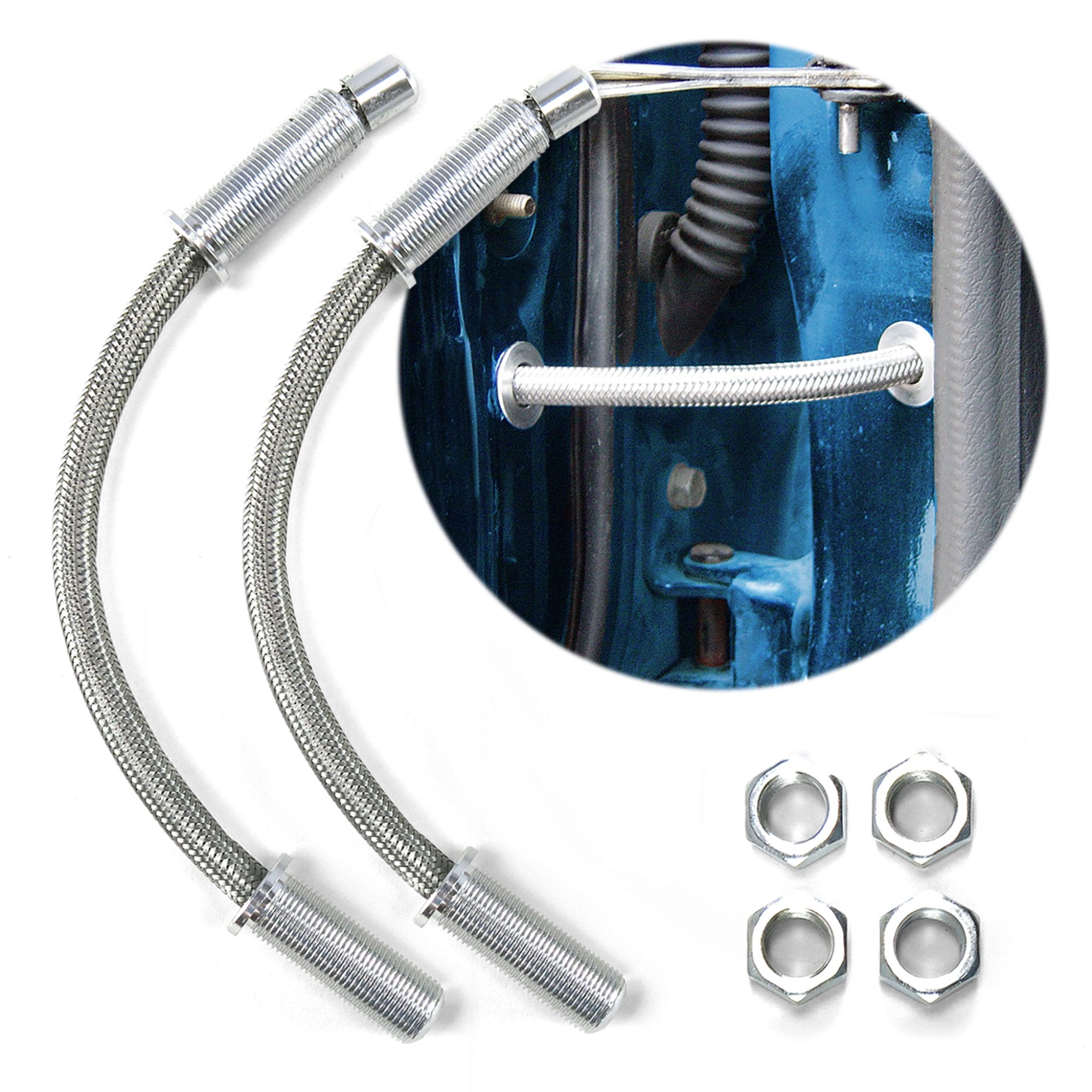 12 Billet Aluminum & Stainless Steel Braided Door Loom Wire Hose Conduit Pair - Automotive Wire Protection for Cars, Trucks, and Motorcycles