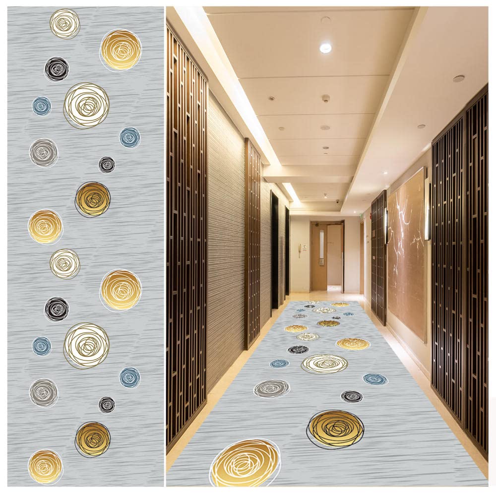 Non-Slip Washable Runner Rug 2.6' x 12' - Stain Resistant Hallway Carpet with Rubber Backing, Modern Geometric Grey & Gold Design for Entryway, Kitchen, Bedroom - Perfect for High-Traffic Areas & Home Decor