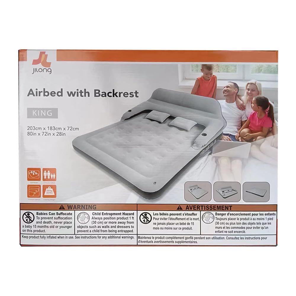 **RAPTAVIS King Size Air Mattress with Built-in Pump - Inflatable Blow Up Bed for Home, Camping & Guests - Includes Pillows & Backrest for Comfort**