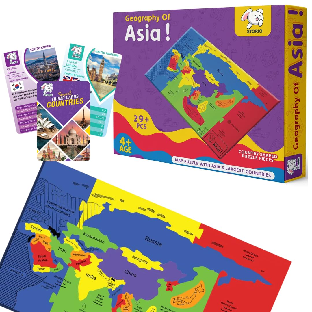 Educational EVA Foam Asia Map Puzzle for Kids Ages 4-8 with Fun Fact Cards - Interactive Geography Learning Toy for Boys & Girls - Perfect Gift for 4-8 Year Olds - Great for Classroom, Homeschool & Family Game Night
