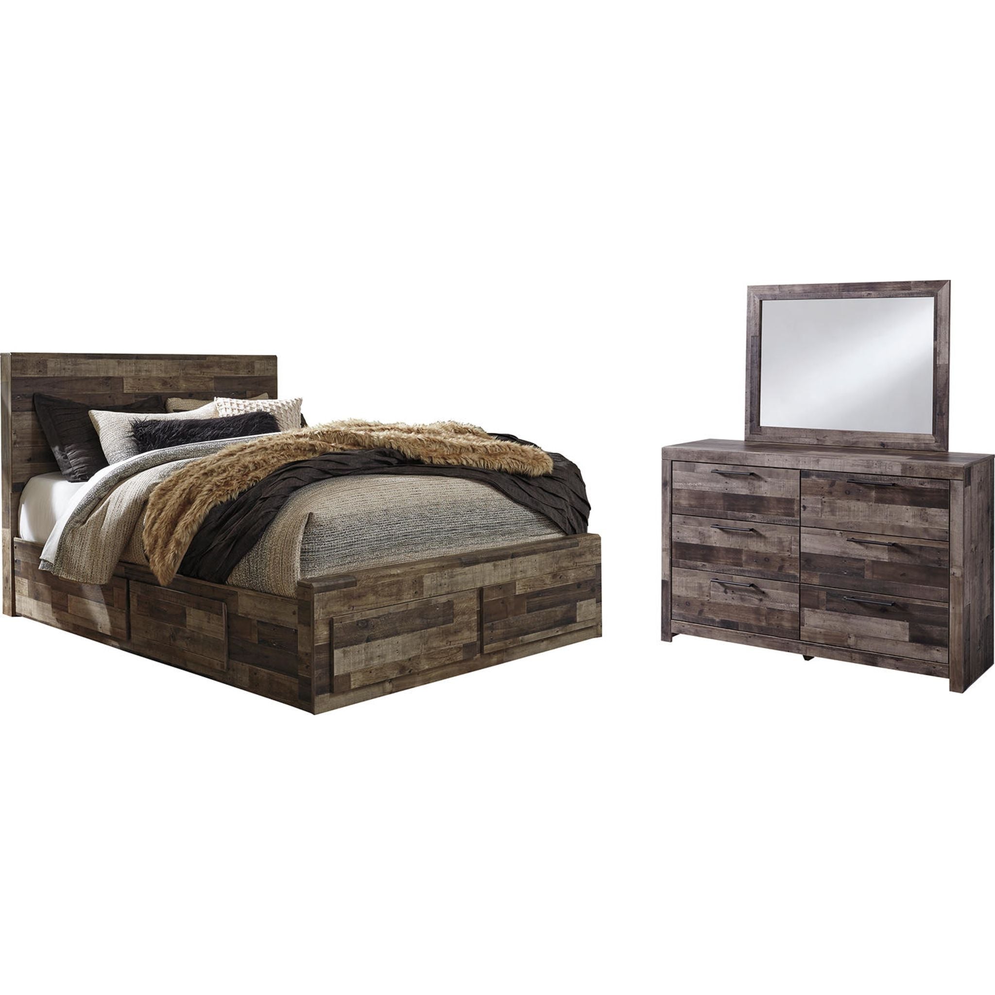 Derekson 5-Piece Queen Size Bedroom Furniture Set with Storage - Modern Multi-Gray Finish | Perfect for Small Spaces & Guest Rooms