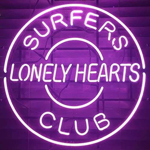 24x24 Inch Surfers Lonely Hearts Club Beer Bar Neon Sign - Real Glass Neon Light for Man Cave, Pub & Home Decor - Vintage Style DX73 Neon Lamp for Bars, Game Rooms & Retro Themed Parties