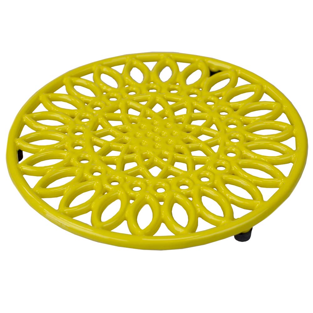 Heavy Duty Cast Iron Sunflower Trivet - Heat Resistant Kitchen Hot Pad for Pots & Pans - Yellow Single Piece (Perfect for Dining Table Decor & Hot Dish Protection)