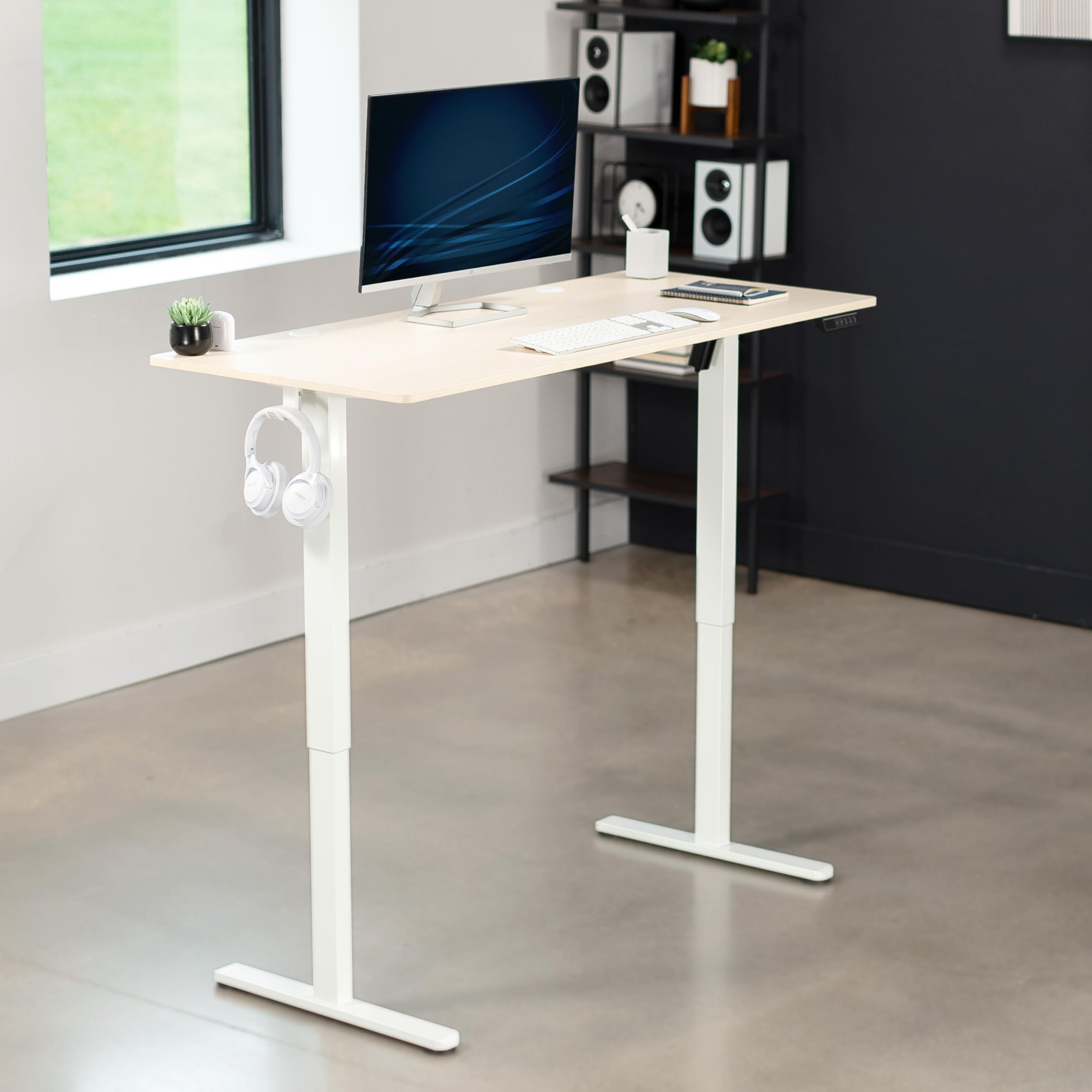 VIVO Electric Height Adjustable 55 x 24 inch Sit Stand Desk with Memory Controller, Light Wood Top & White Frame - Perfect for Home Office, Gaming & Workspace (DESK-E155TC)