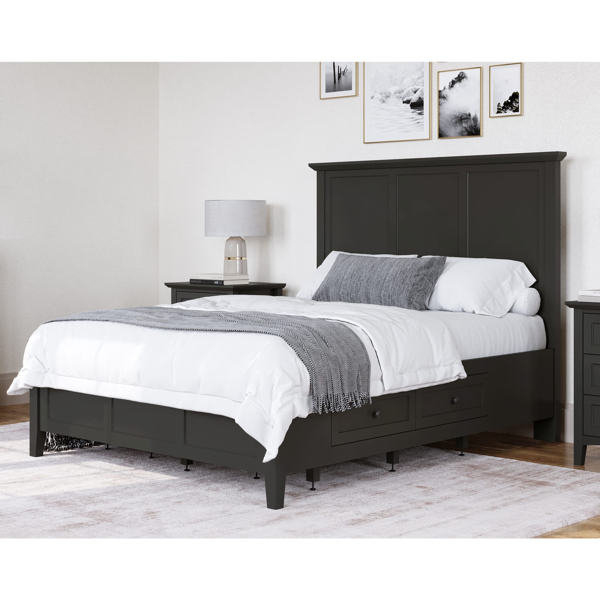 Grace 4-Drawer Storage Bed Frame with Platform Base - Raven Black - Space-Saving Bedroom Furniture for Small Apartments & Dorm Rooms