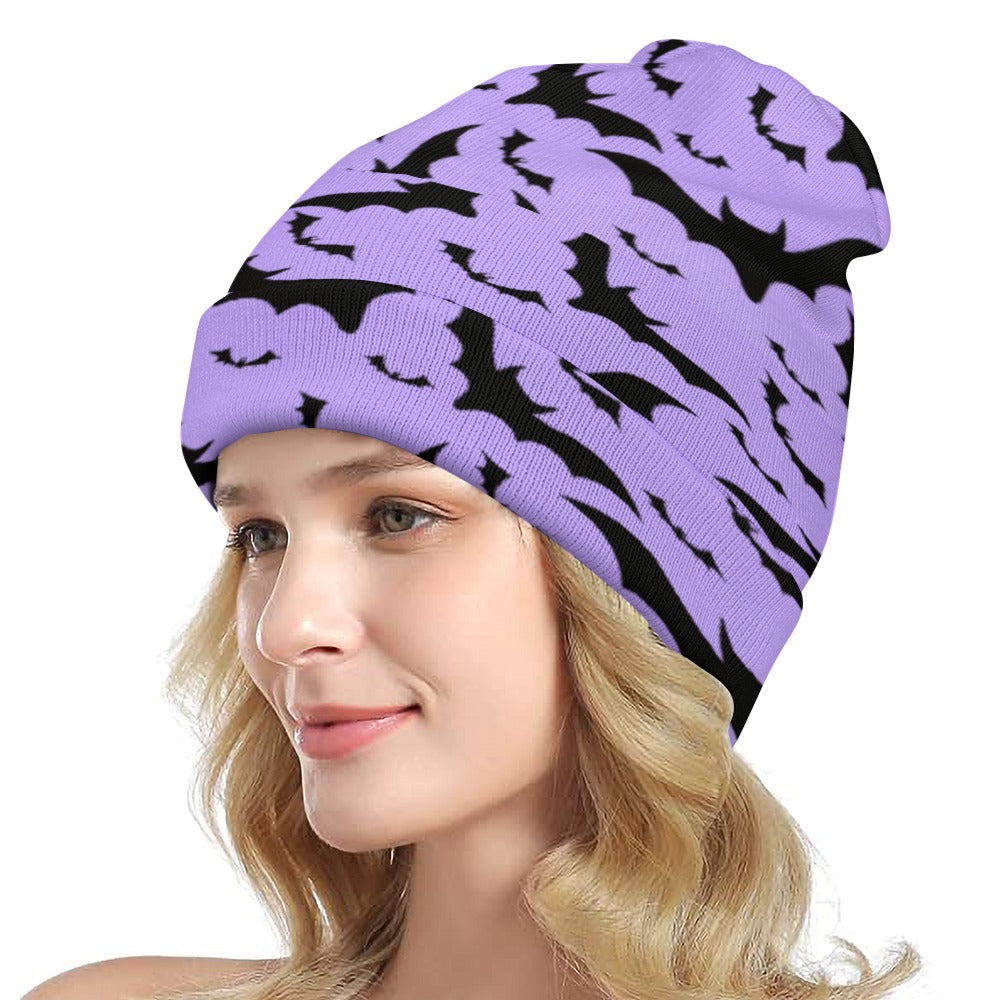Stylish Purple Beanie with Bat Design - Cozy Winter Hat for Men & Women - Perfect for Halloween, Outdoor Activities & Casual Wear