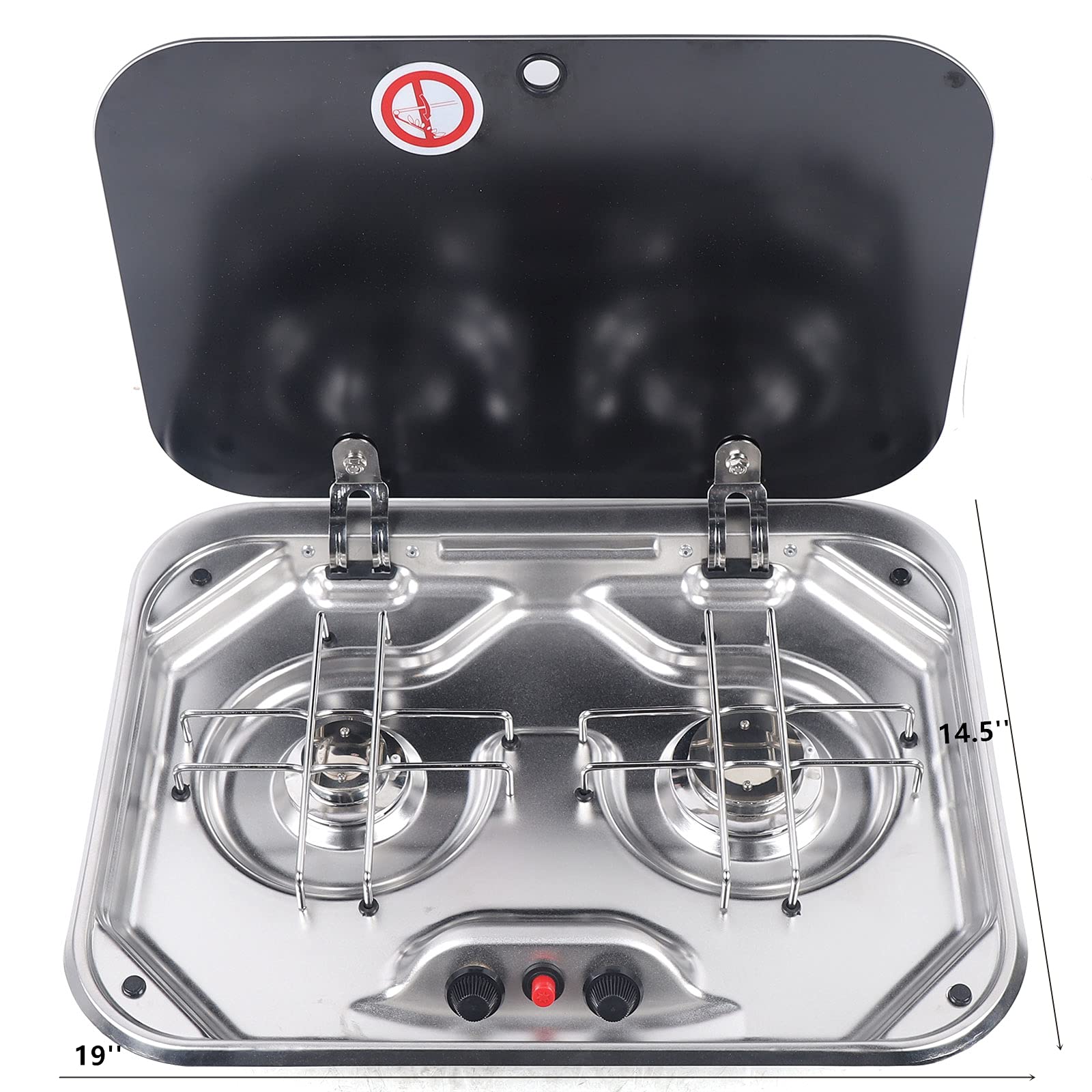 Portable 2 Burner Gas Camping Stove for RV, Boat & Caravan - 1350W LPG Cooktop with Tempered Glass Panel (GR-587) - Perfect for Outdoor Cooking, Camping Trips & Road Adventures