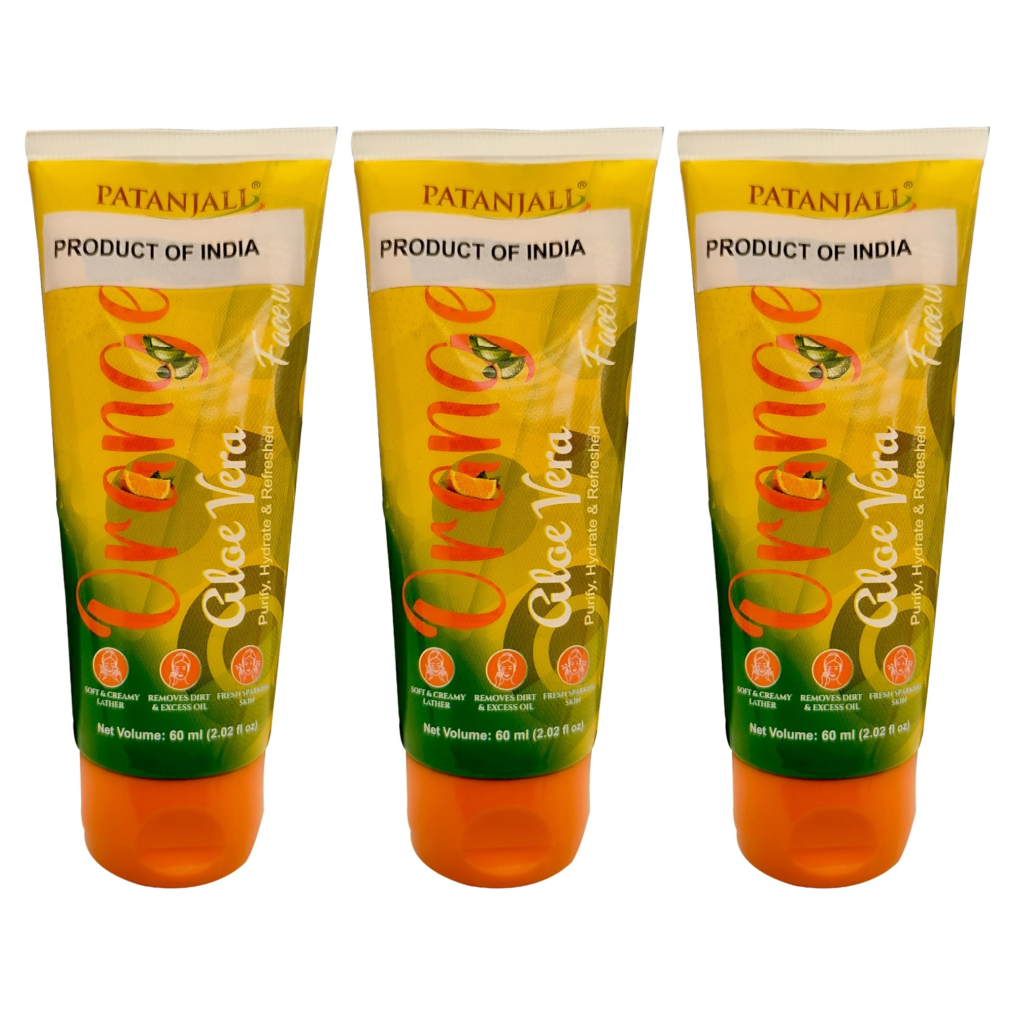 Patanjali Orange & Aloe Vera Face Wash - 60g (Pack of 3) for Glowing Skin - Perfect for Daily Cleansing & Acne Control