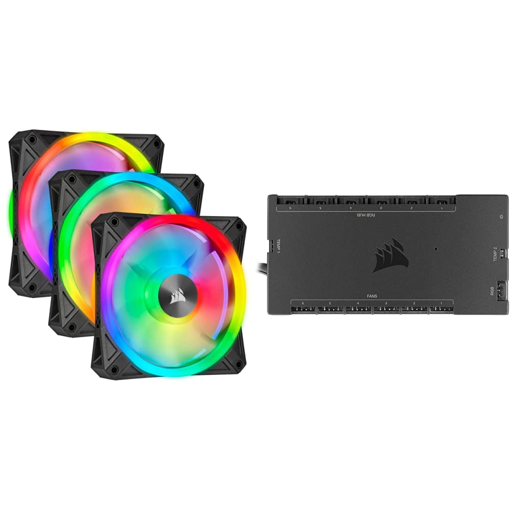 Corsair QL120 RGB 120mm LED Fan Triple Pack - Lighting Node Core & iCUE Commander CORE XT - Digital Fan Speed & RGB Controller for PC Gaming & Custom Builds - Perfect for Gaming Rigs, Workstations & PC Cooling Systems