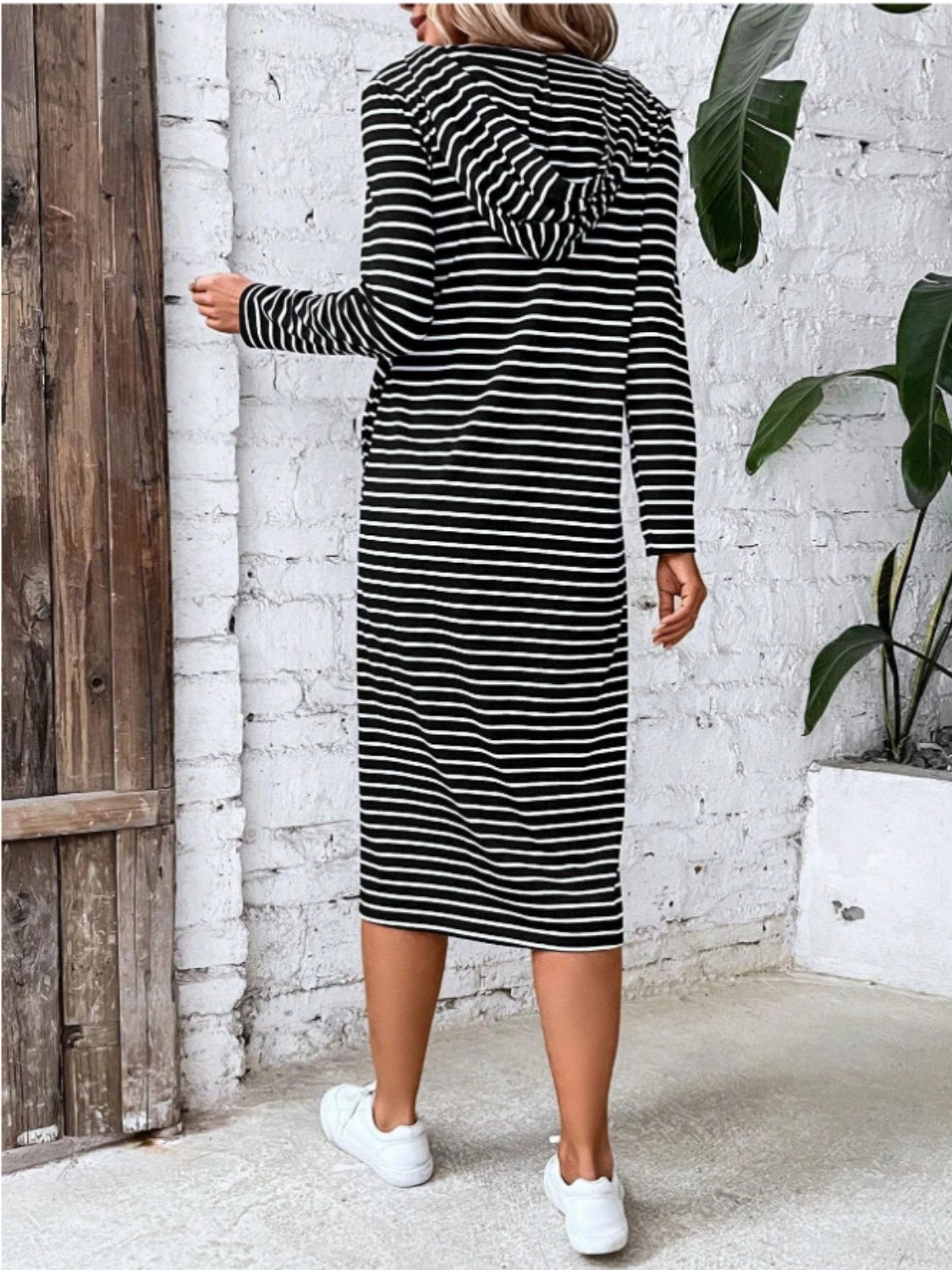 Striped Zip Front Hooded Dress for Women - Casual & Stylish Pullover Hoodie Dress for Everyday Wear, Outings, and Layering