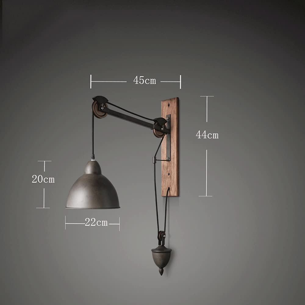 Vintage Industrial Wall Sconce - Adjustable Pulley Lift Wall Lamp with Iron Art Design for Bedroom, Loft, Bar & Reading Nook | Rustic American Farmhouse Lighting Fixture | Perfect for Bedside, Study & Creative Spaces