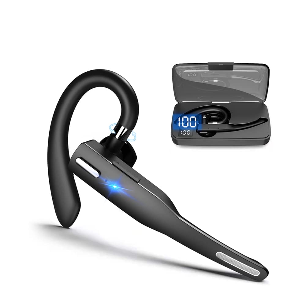 Wireless Earbuds with Noise Cancelling, Flexible Ear Loop Design & LED Charging Case - 72H Talk Time Bluetooth Headset for iPhone Android (Business, Driving, Office Use)