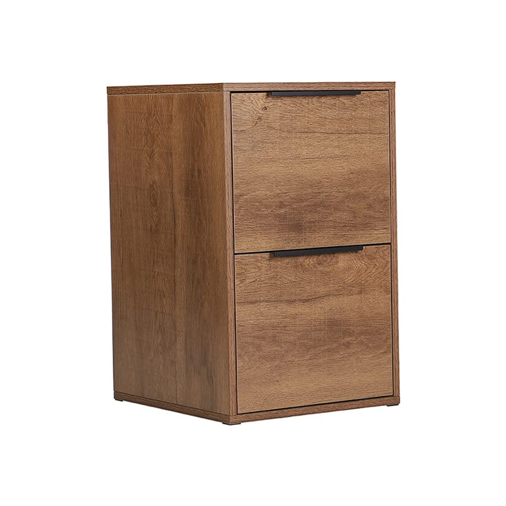 Vintage Farmhouse Vertical Wooden Cabinet - 2 Drawer Storage Chest for Bedroom, Bathroom & Home Office - Rustic Brown Sideboard & File Cabinet for Bedside, Living Room & Entryway Storage