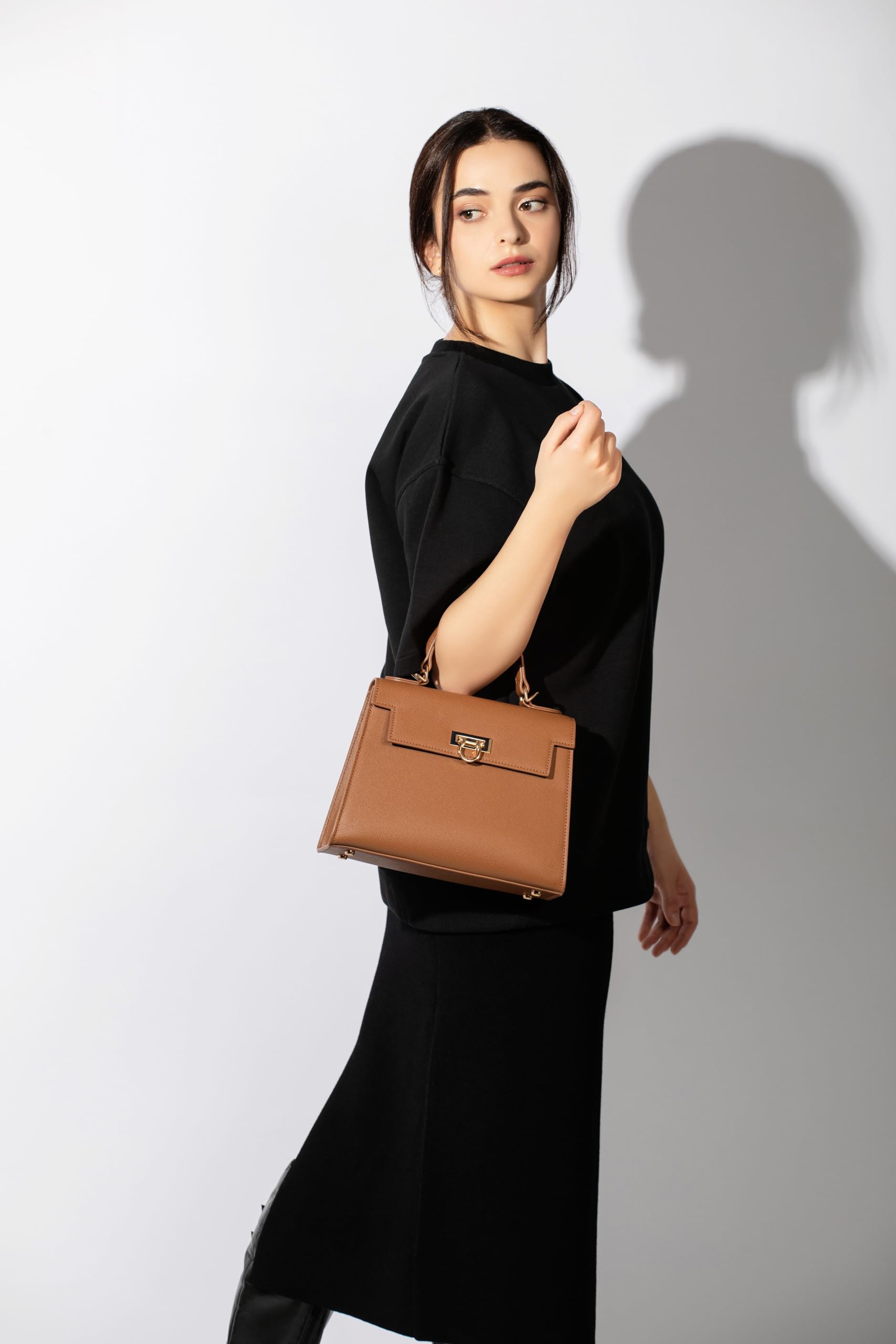 Luxury Women's Leather Top-Handle Handbag with Detachable Strap - Convertible Crossbody Purse & Shoulder Bag for Women - Perfect for Work, Travel & Evening Events