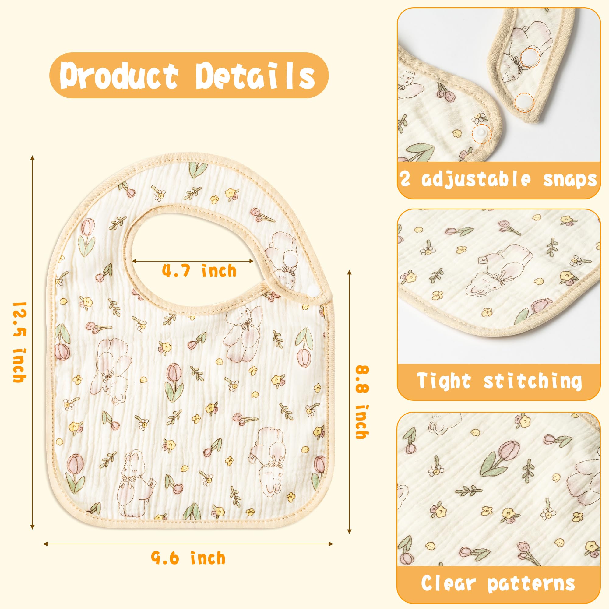 Zainpe 6-Pack Soft & Absorbent Muslin Cotton Baby Bibs - Drool Proof Burp Cloths for Newborns, Infants & Toddlers - Perfect for Feeding, Teething & Messy Playtime