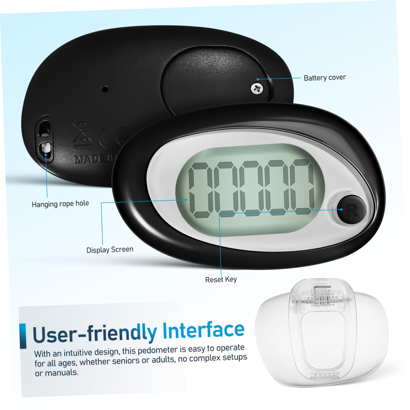 BESPORTBLE Digital Pedometer - Step Counter for Walking, Running & Fitness Tracking - Accurate Step Tracker with Clip - Perfect for Jogging, Hiking & Daily Activity Monitoring