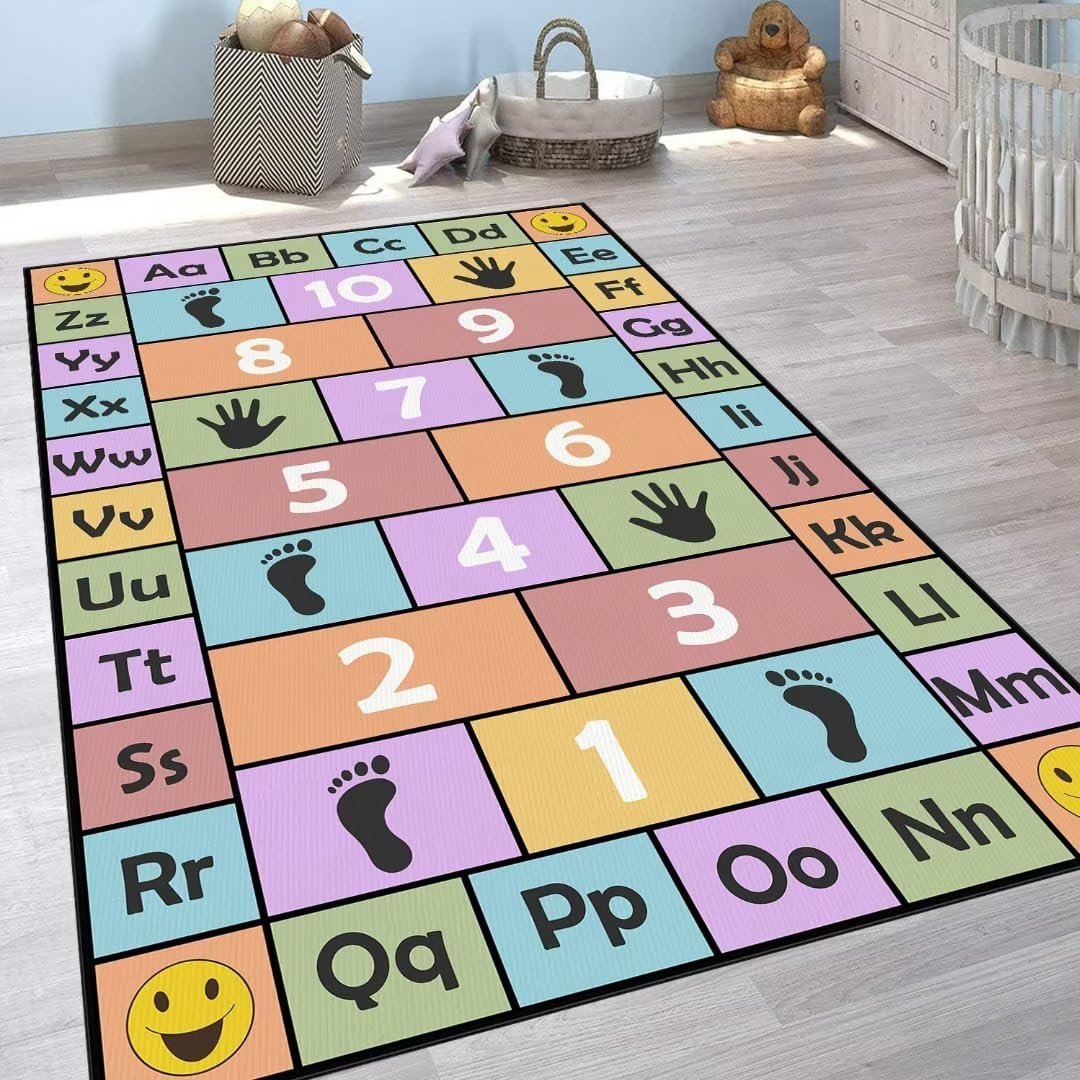ABC Hopscotch Play Mat - Non-Slip Educational Rug for Kids Playroom & Classroom (55x79in)