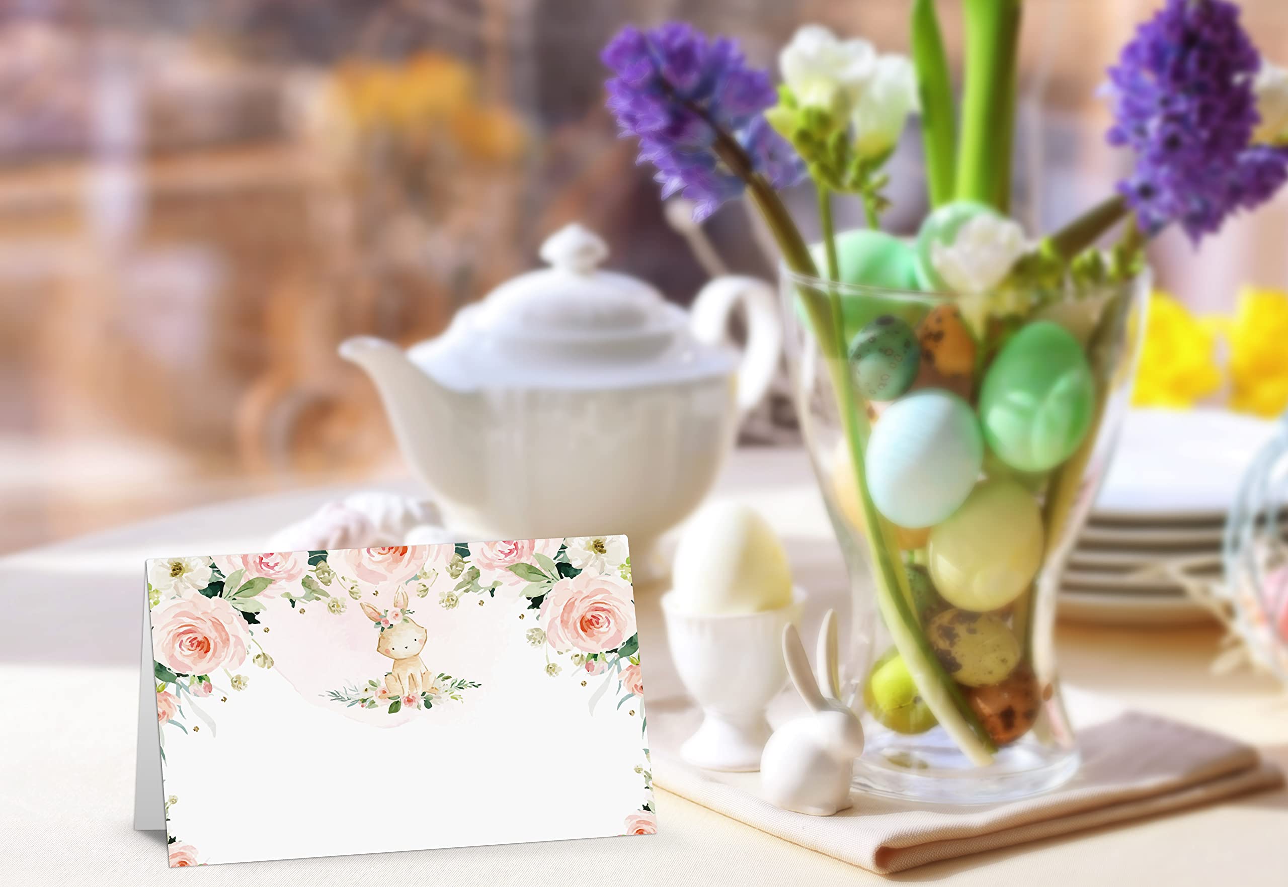 Easter Table Place Cards - Pack of 25 Half-Fold Tent Style Name Cards with Cute Bunny & Egg Designs | Perfect for Spring Weddings, Baby Showers, Dinner Parties & Easter Celebrations | Elegant Table Decor for Holiday Gatherings & Special Events