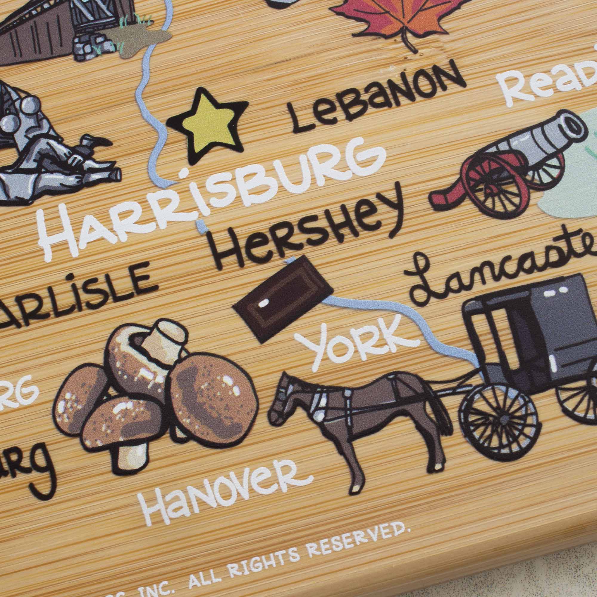 Handcrafted Pennsylvania Wooden Cutting Board with Fish Kiss™ Artwork - Durable Kitchen Essential for Chopping, Serving & Decor