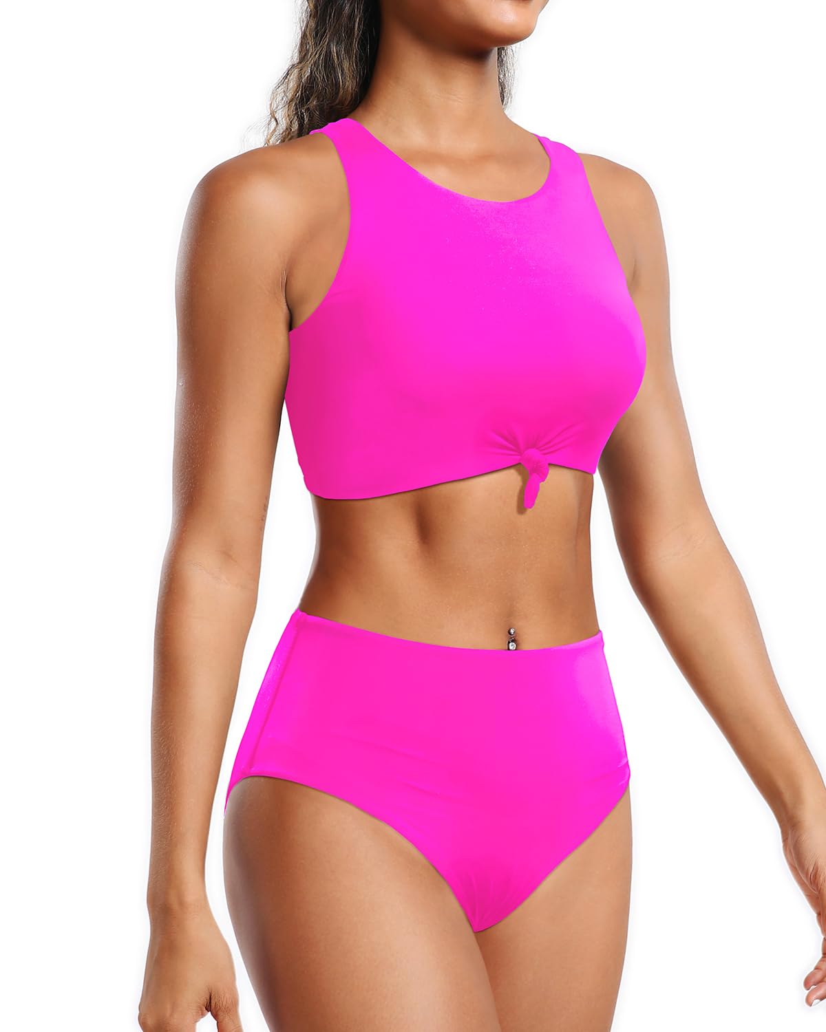 Tempt Me Women's High Waisted Bikini Set - High Neck Two Piece Swimwear with Tie Front for Beach, Pool & Vacation | Sporty Bathing Suit for Swimming & Summer Activities