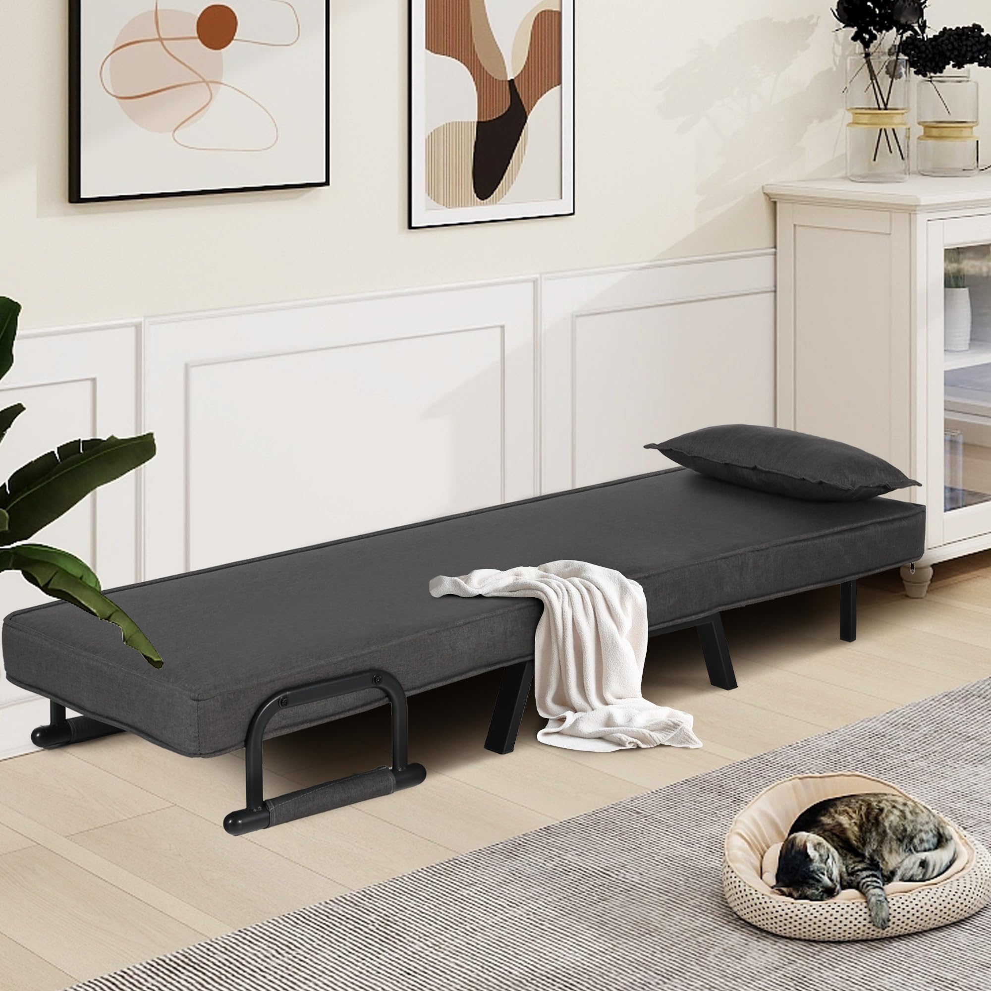 TYBOATLE 5-in-1 Convertible Sleeper Chair Bed for Adults - Adjustable 5-Position Backrest with Pillow - Foldable Sofa Bed for Small Spaces, Office, Living Room & Guest Room - Dark Grey Comfortable Sleeping Solution for Apartments, Dorms & Home Naps