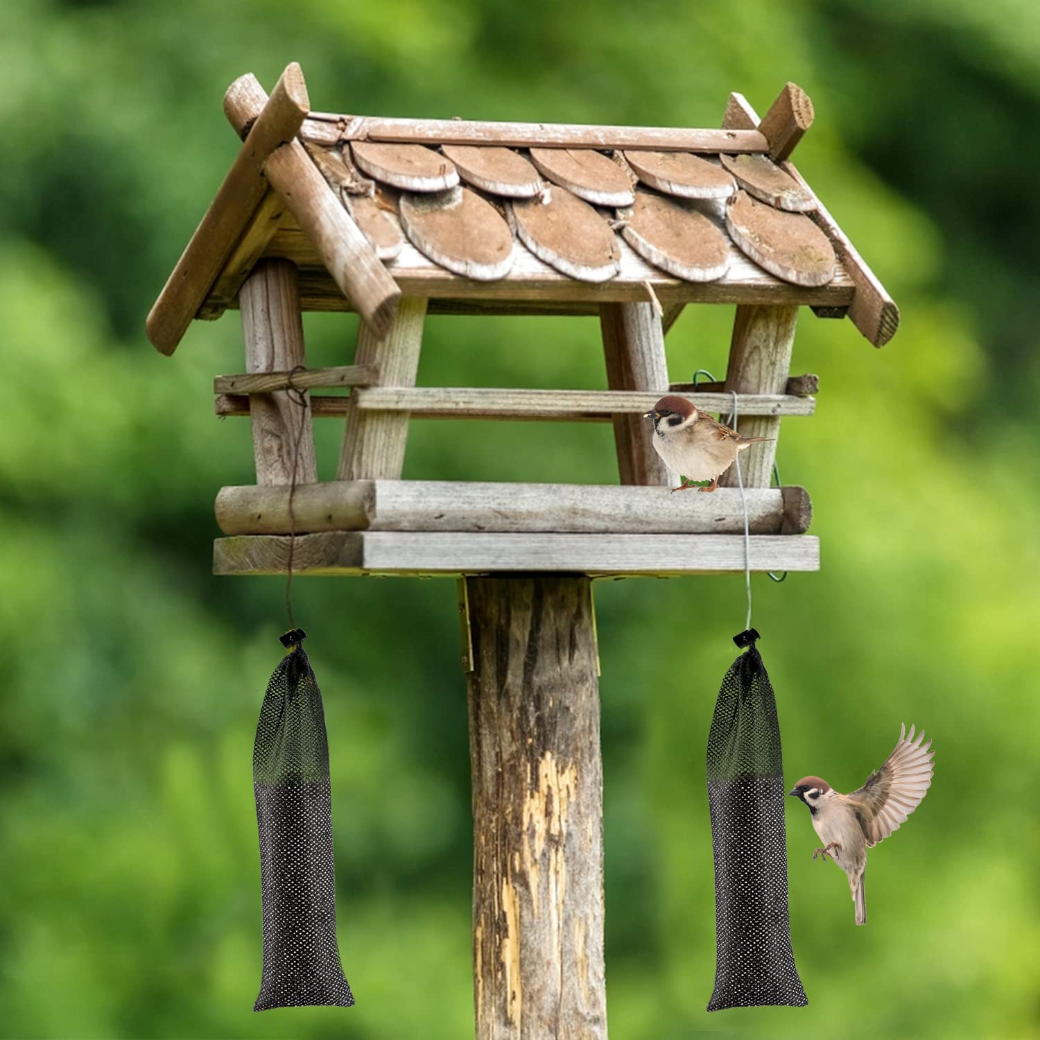 6 Pcs Wild Bird Finch Sock Feeder Kits - Thistle Seed Sacks with Food Grade Foldable Funnels, Bird Food Supply Tools for Goldfinch, Sparrow & Wildlife Feeding (3.9